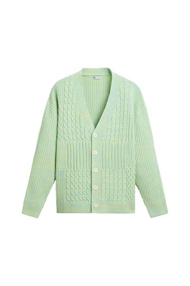 TEXTURED CABLE-KNIT CARDIGAN
