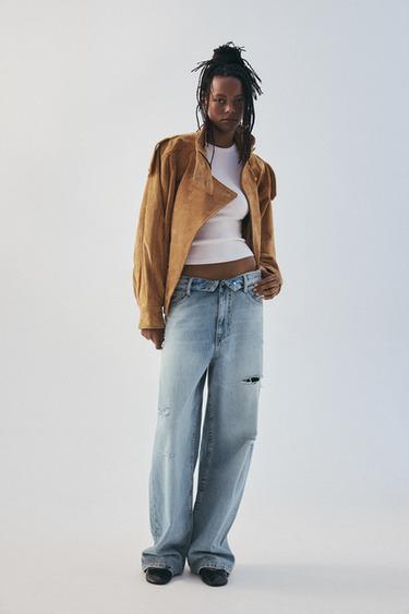 Zara LEATHER BIKER JACKET - Light camel