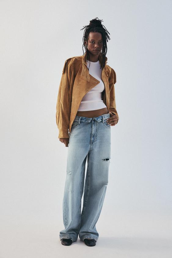 CAZADORA PIEL BIKER - Camel claro de Zara - Imagen 0