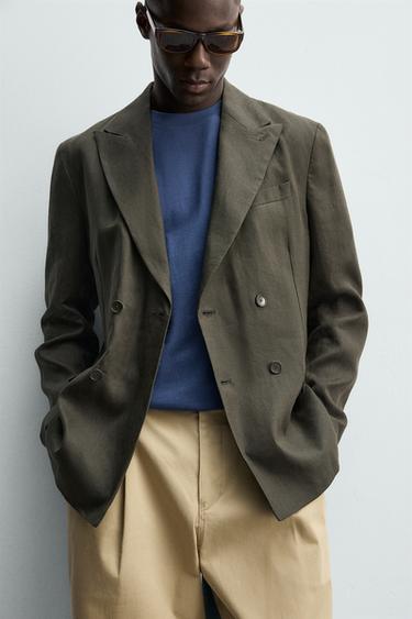 VESTE À DOUBLE BOUTONNAGE 100% LIN - Kaki de Zara - Image 5