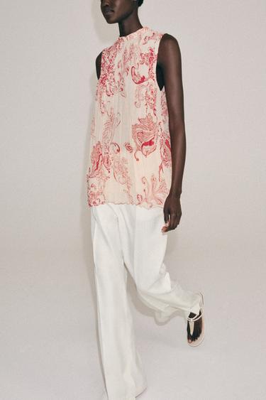 ZW COLLECTION PRINTED TOP - Ecru / Red by Zara - Image 4