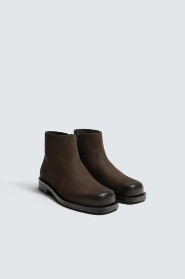 Zara LEATHER BOOTS - Brown