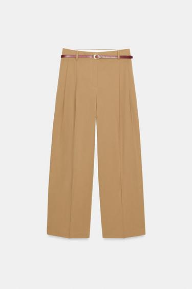 PANTALON À PINCES ET CEINTURE - Marron clair de Zara - Image 6