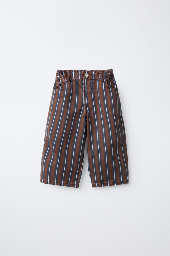 STRIPED TWILL BARREL TROUSERS - Brown-Blue by Zara - Image 0