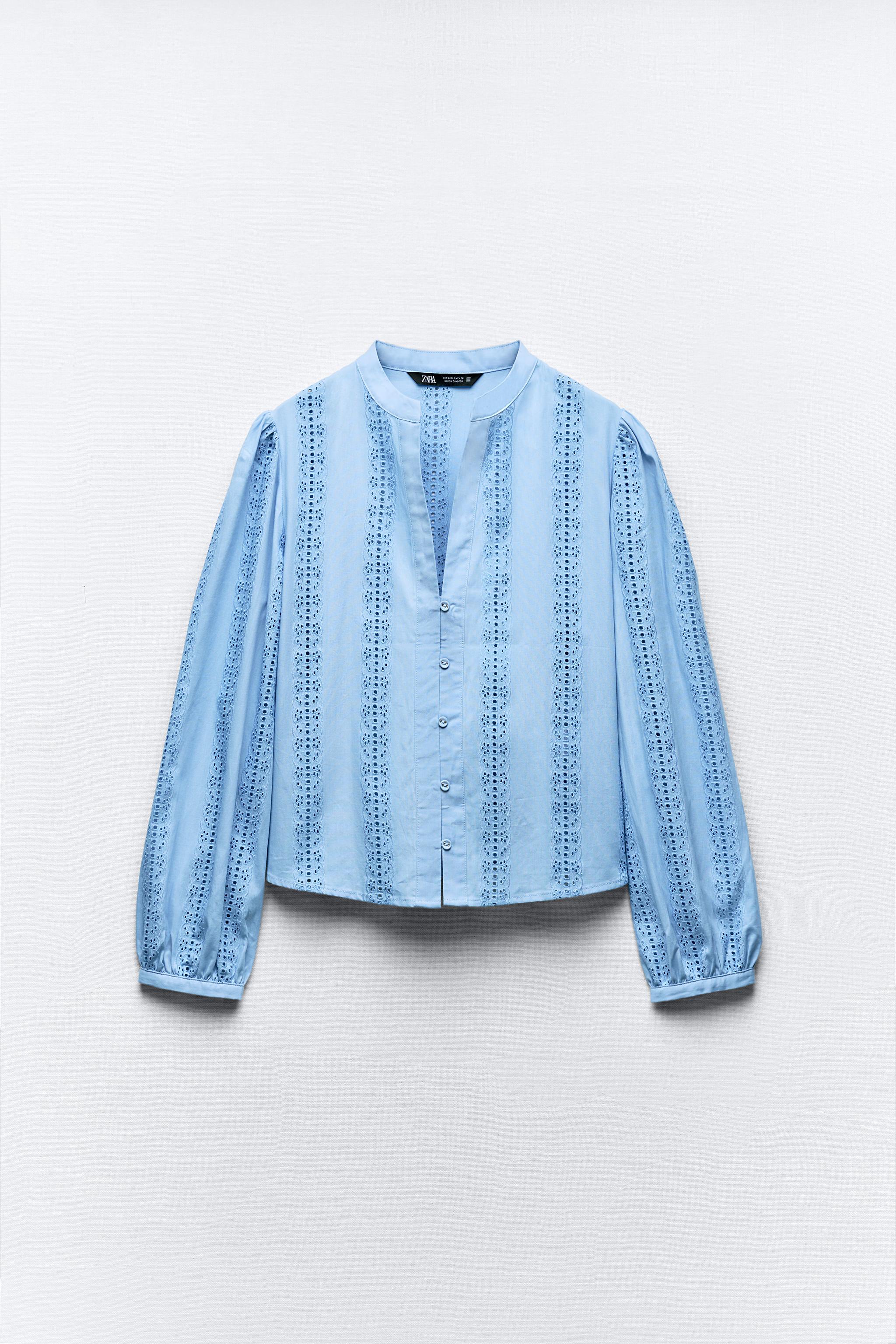 BLOUSE AVEC BRODERIE PERFOREE Bleu ciel ZARA France