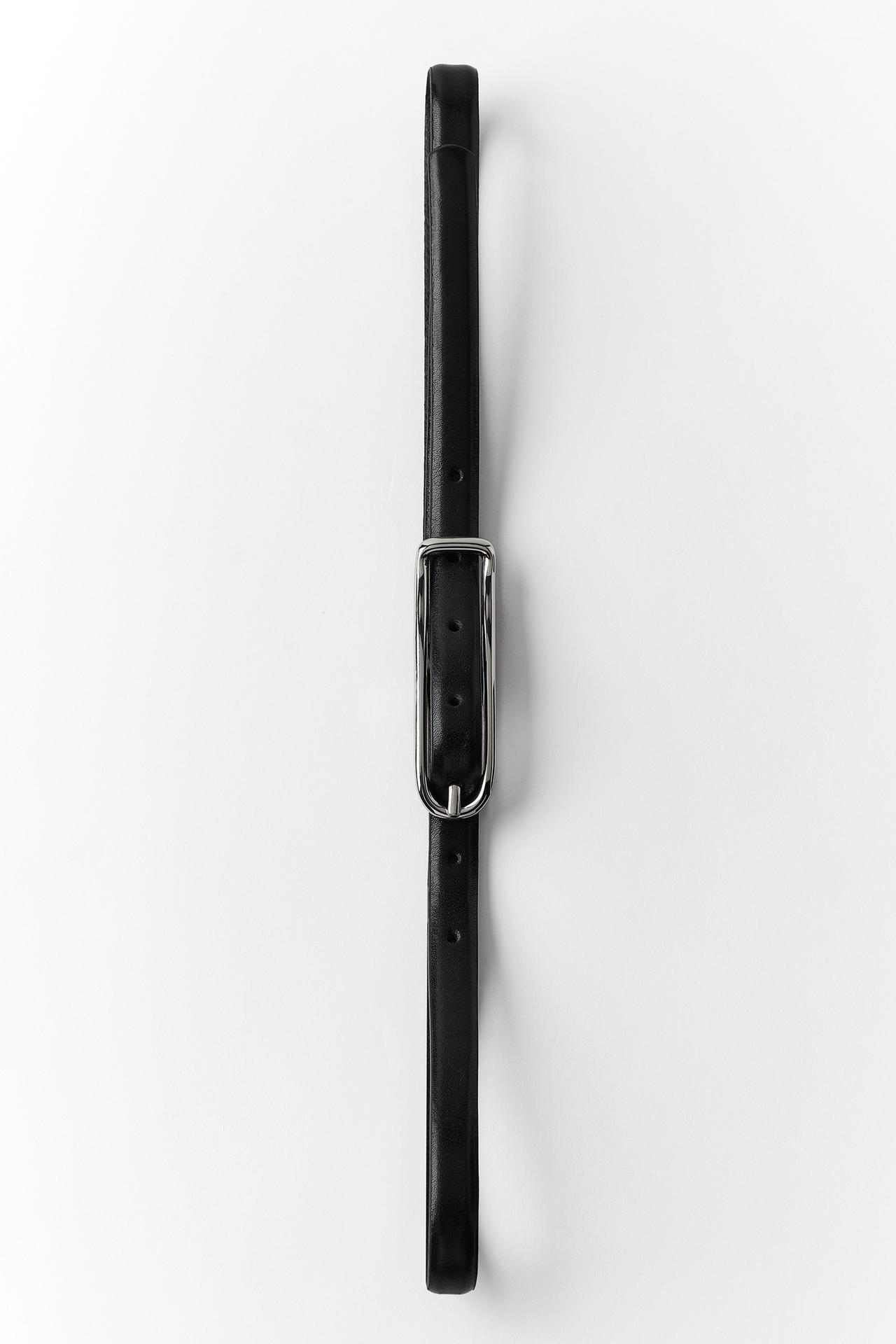 100% LEATHER SKINNY BELT — Black