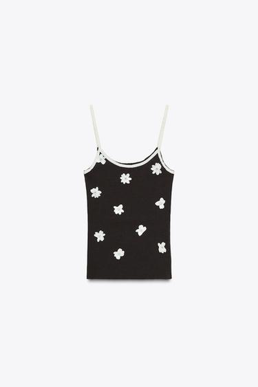 RIBBED FLORAL TOP - Brown by Zara - Image 5