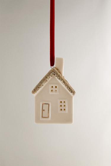CERAMIC HOUSE CHRISTMAS TREE DECORATION - White by Zara