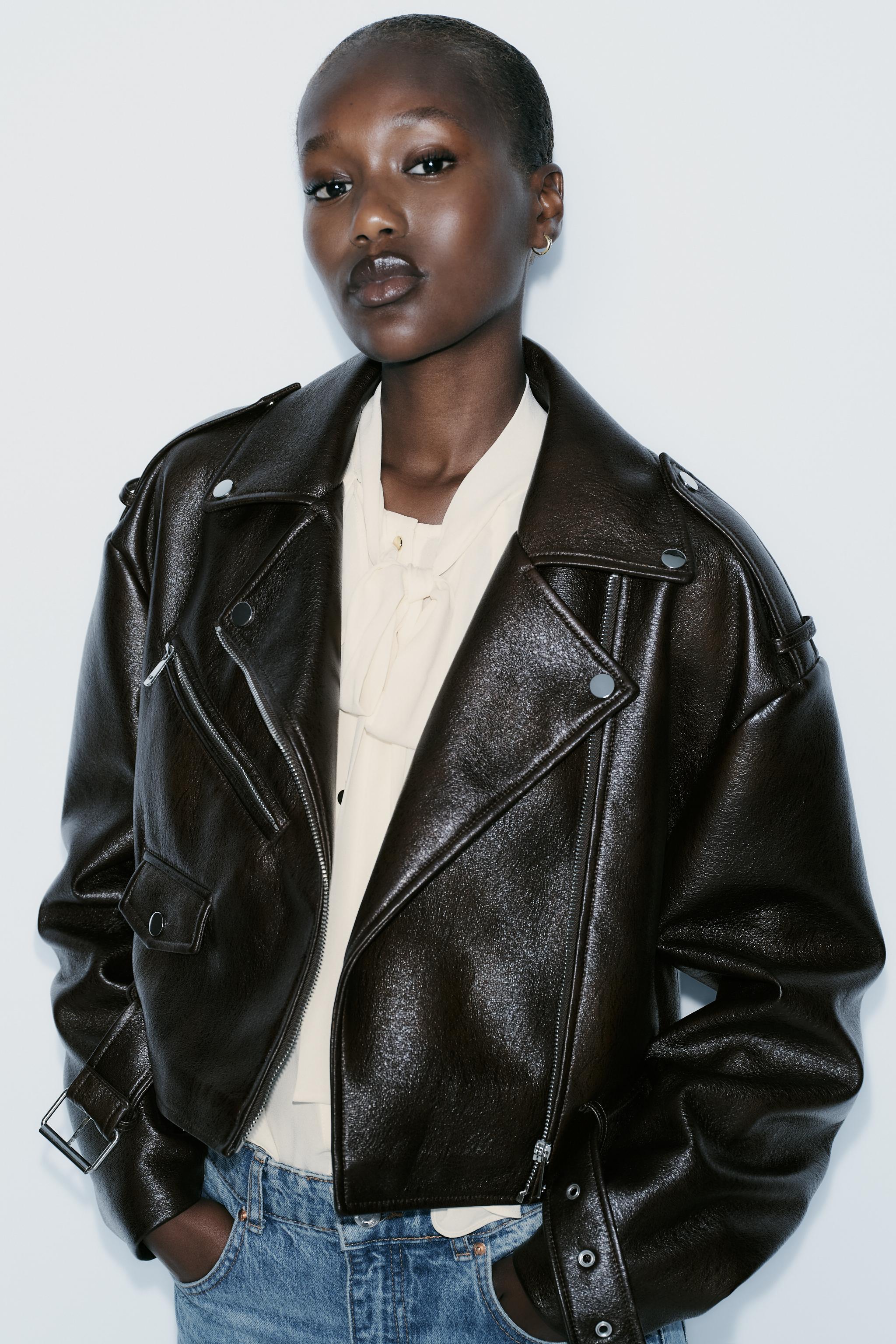 極美品 ZARA ザラ フェイクムートンレザージャケット ブラウン