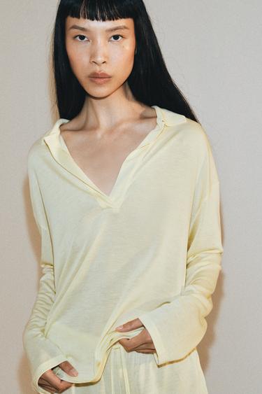 LONG SLEEVE FLUID POLO SHIRT - Yellow by Zara