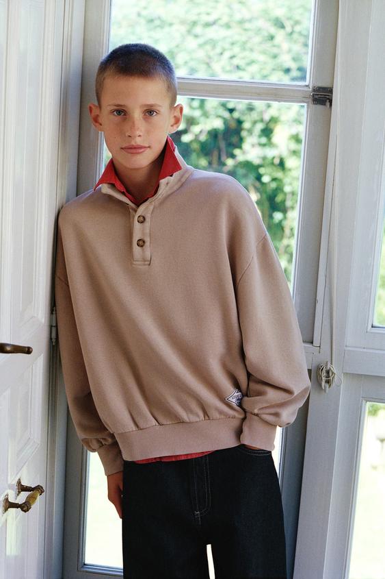 Zara HENLEY SWEATSHIRT - Light brown - Image 0