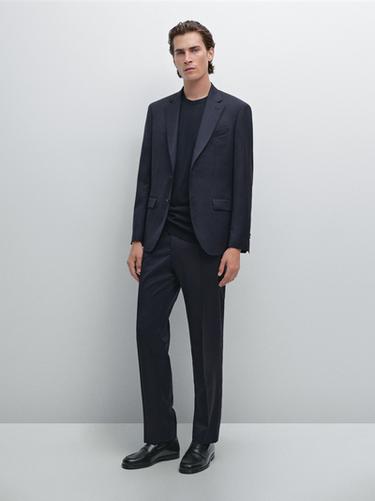 Zara Pinstripe wool suit trousers - Navy blue - Image 0