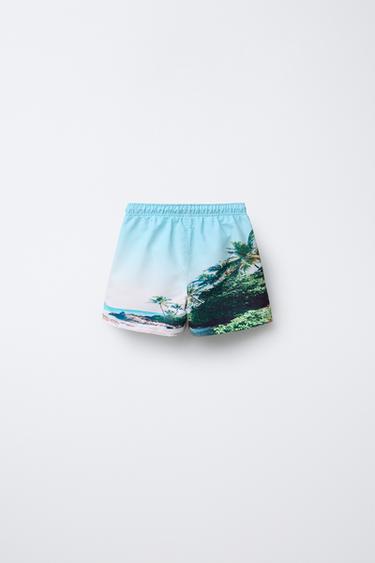 AGE 6-14/ PHOTOGRAPHIC SWIM BERMUDA SHORTS - Turquoise by Zara - Image 1