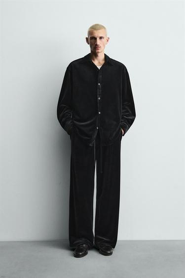 PANTALON COUPE DÉCONTRACTÉE EN VELOURS - Noir de Zara - Image 0