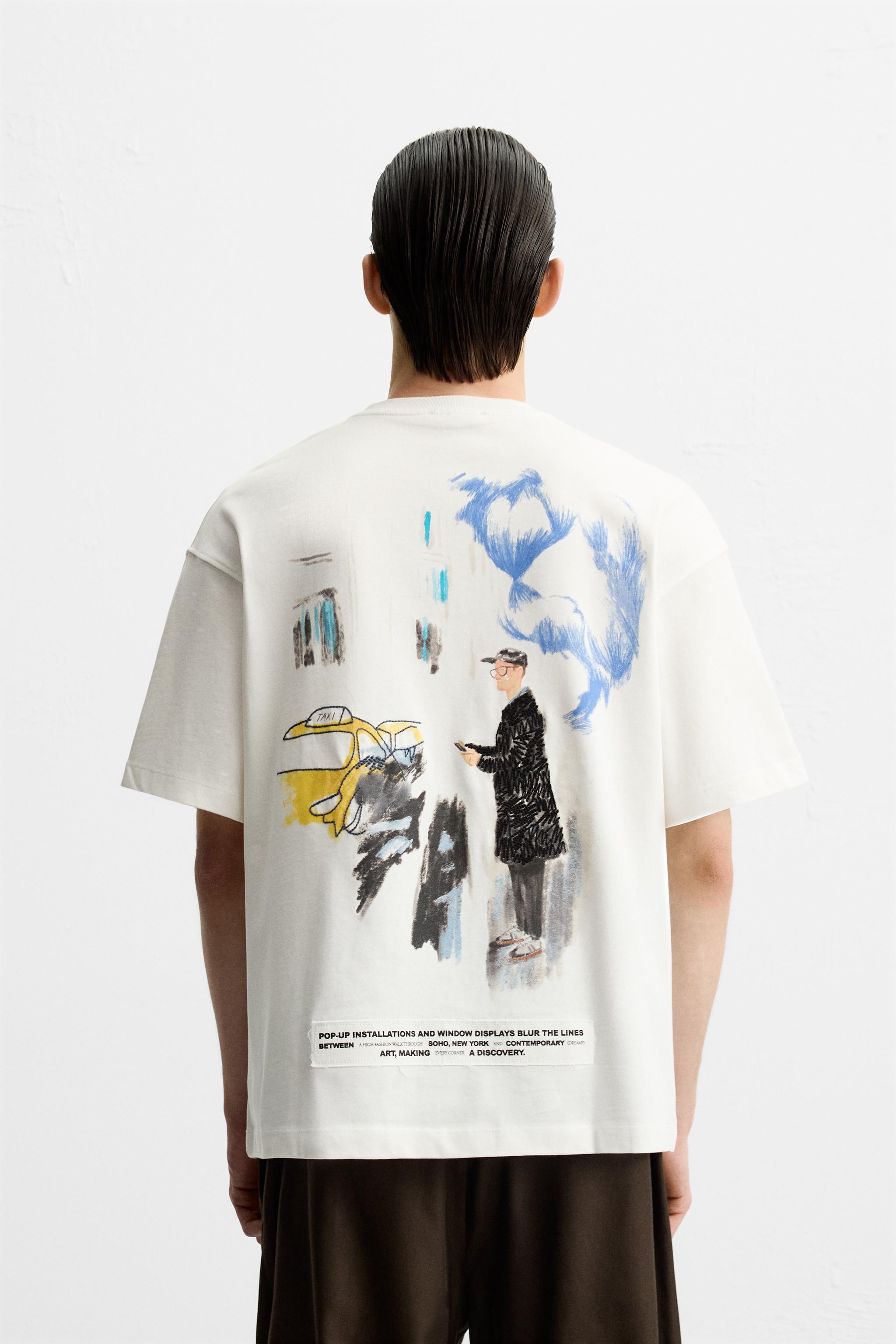 コントラスト刺繍Tシャツ - ホワイト | ZARA Japan / 日本
