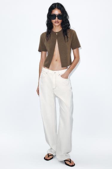 CHAQUETA PUNTO MANGA CORTA - Khaki de Zara - Imagen 0