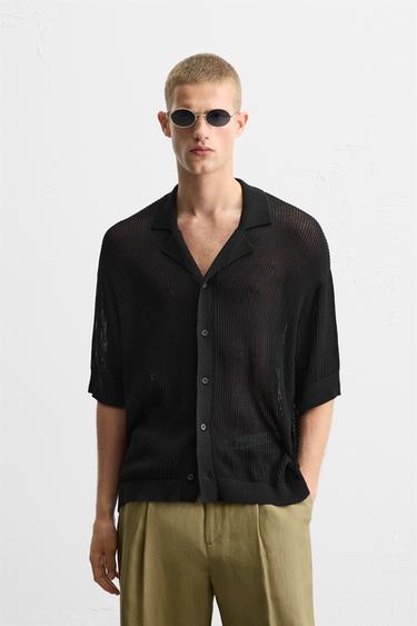 CAMISA DE TRICÔ CALADO - Preto da Zara