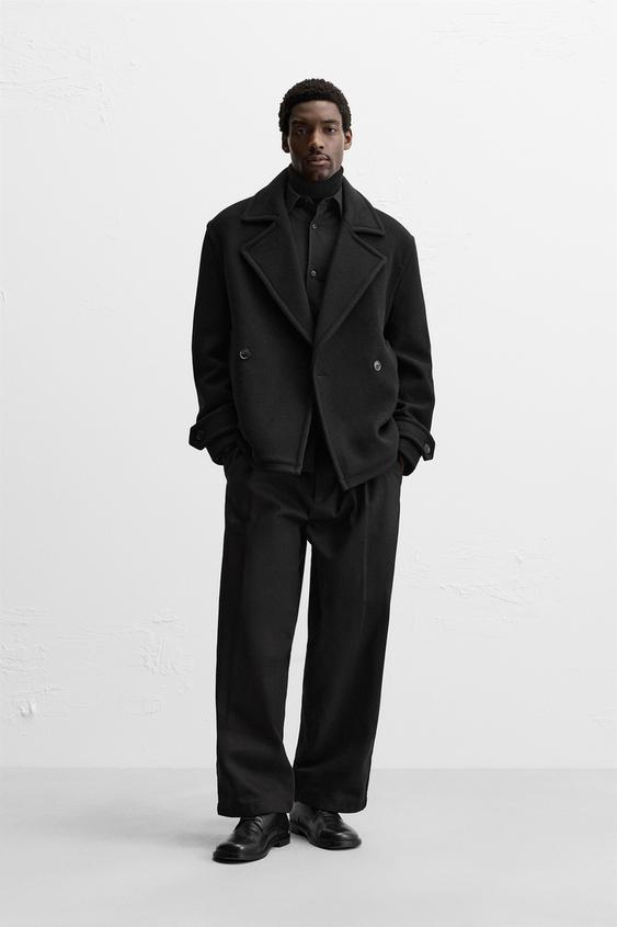 ZARA 厚く MAN 黒 ウールロングコート Mサイズ
