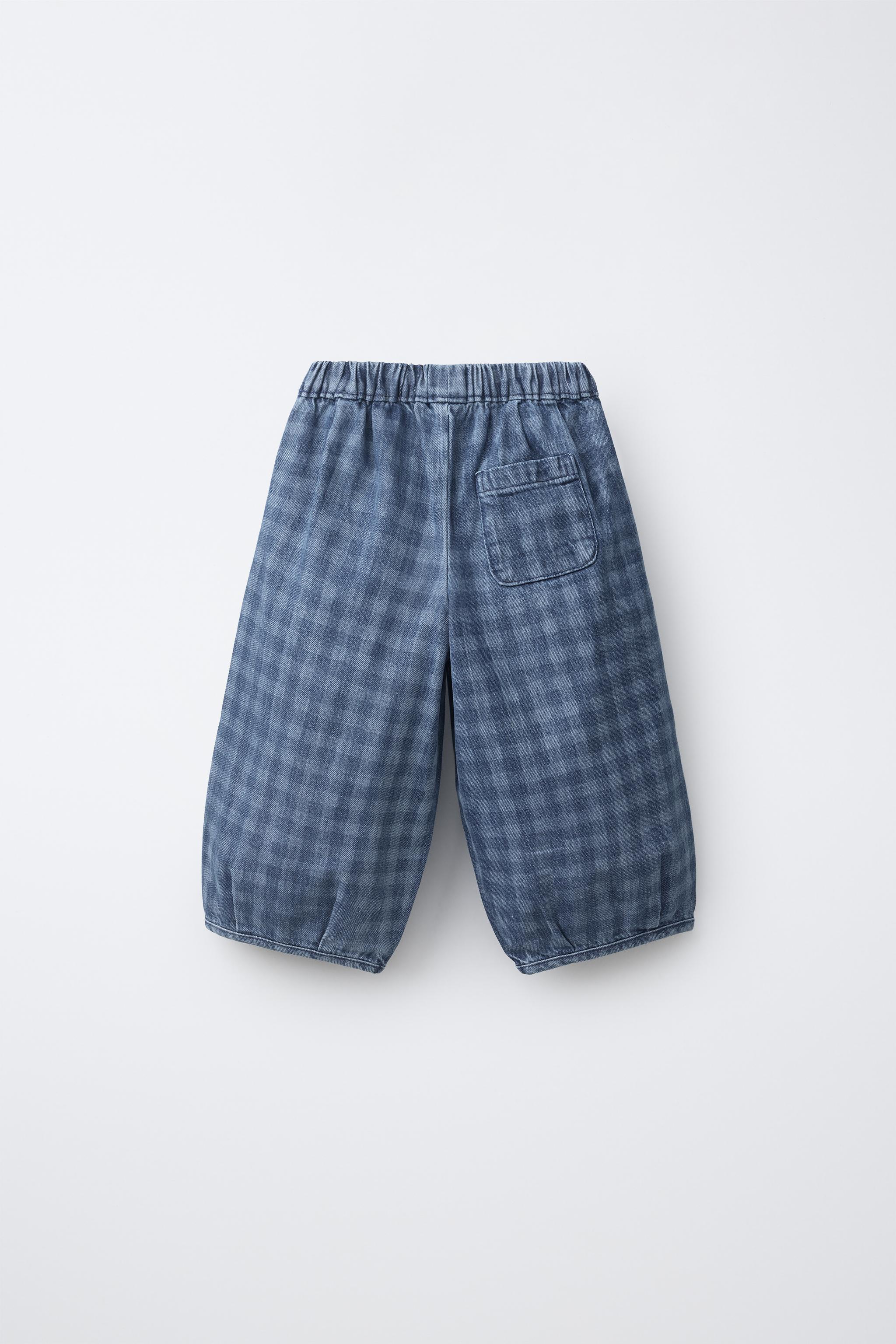 PLAID BALLOON-FIT JEANS — Mid-blue (alternate view)