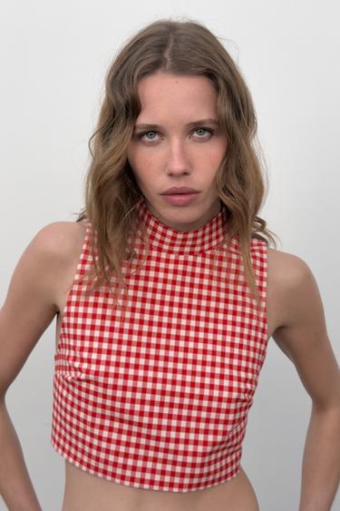 TOP CROP CUADROS VICHY - Rojo / Blanco de Zara