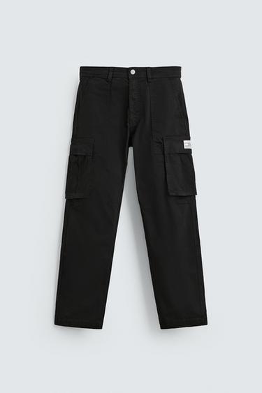 Zara RELAXED FIT CARGO PANTS - Black