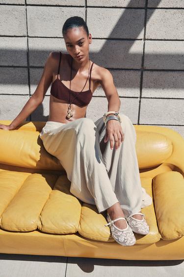 EMBROIDERED MESH BALLERINAS - White by Zara