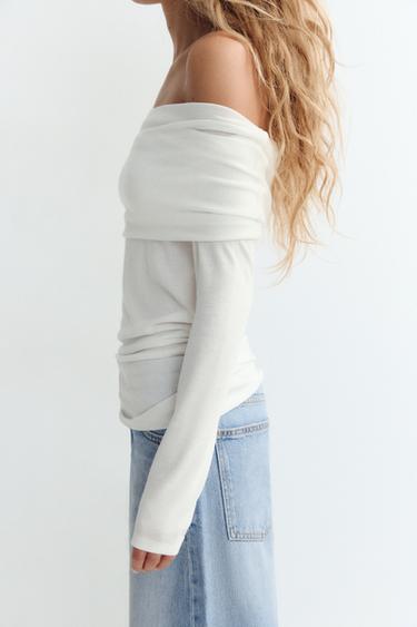 TOP SOFT DRAPÉ ÉPAULES DÉNUDÉES - Blanc cassé de Zara - Image 3