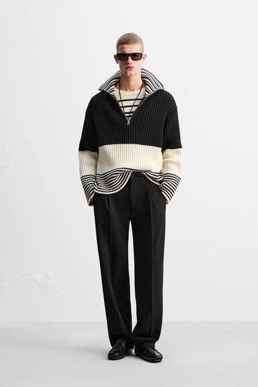 LIMITED EDITION STRIPE ZIP-NECK SWEATER - Ecru by Zara - Image 0