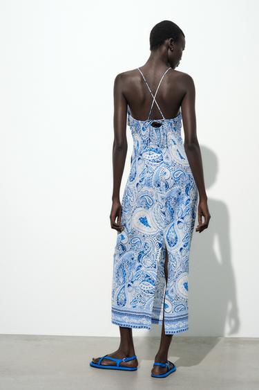 ROBE MIDI IMPRIMÉE AVEC NŒUD - Bleus de Zara - Image 5