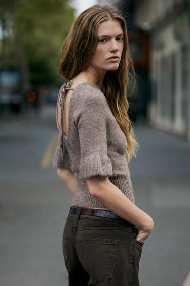 KNIT TOP WITH OPEN BACK - Brown / Taupe by Zara - Image 1