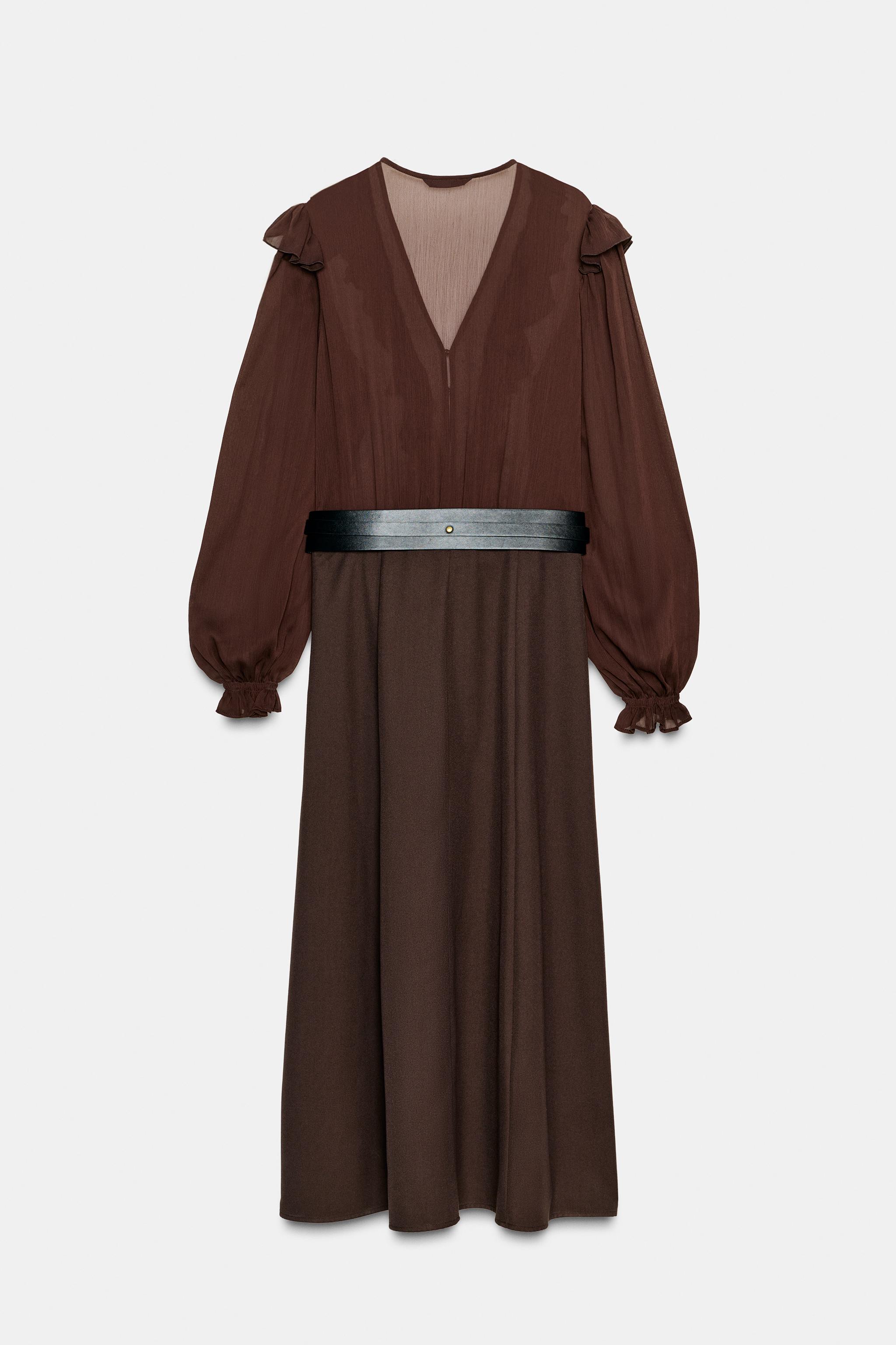 zara brown dress with belt Zara Polyamide Dress Brown with Belt