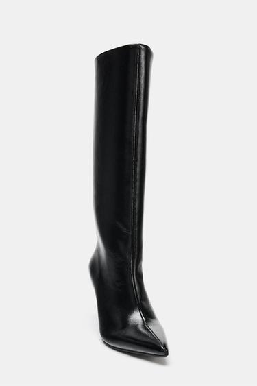 BOTTES À TALONS LARGES EFFET VERNI - Noir de Zara - Image 3