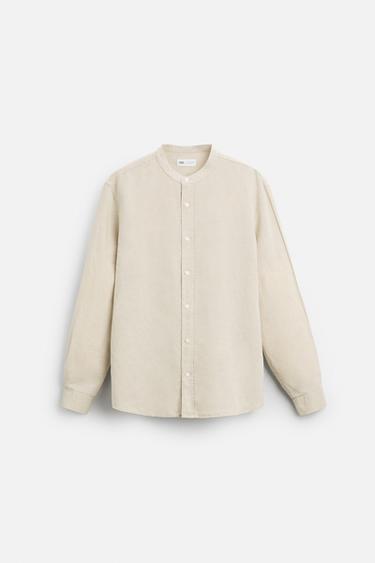 РУБАШКА ИЗ ХЛОПКА И ЛЬНА — СВЕТЛО-БЕЖЕВЫЙ от Zara