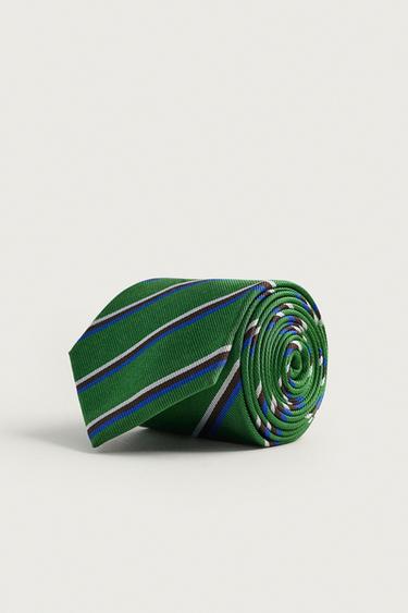 GRAVATA 100% SEDA ÀS RISCAS - Verde da Zara - Imagem 0