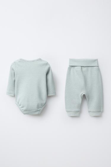 STRIPED SAORUEL BODYSUIT AND TROUSERS SET - Greenish by Zara - Image 1