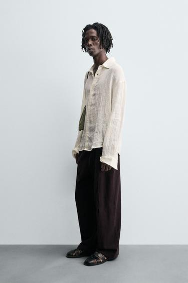 100% CRINKLED LINEN SHIRT - Ecru by Zara - Image 3