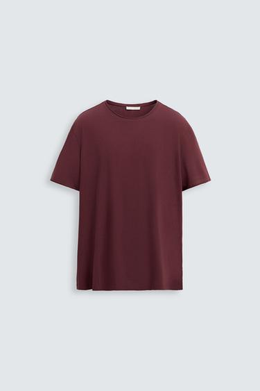BASIC T-SHIRT WITH IRREGULAR FINISH - Burgundy by Zara