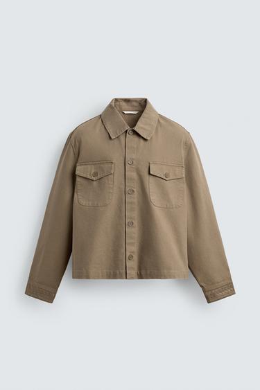 Zara 方版刺繡襯衫式外套 - 斑紋棕黃色