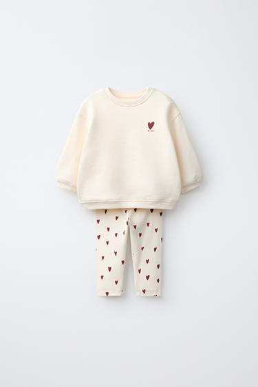 HEART SWEATSHIRT AND LEGGING SET — Light beige 1