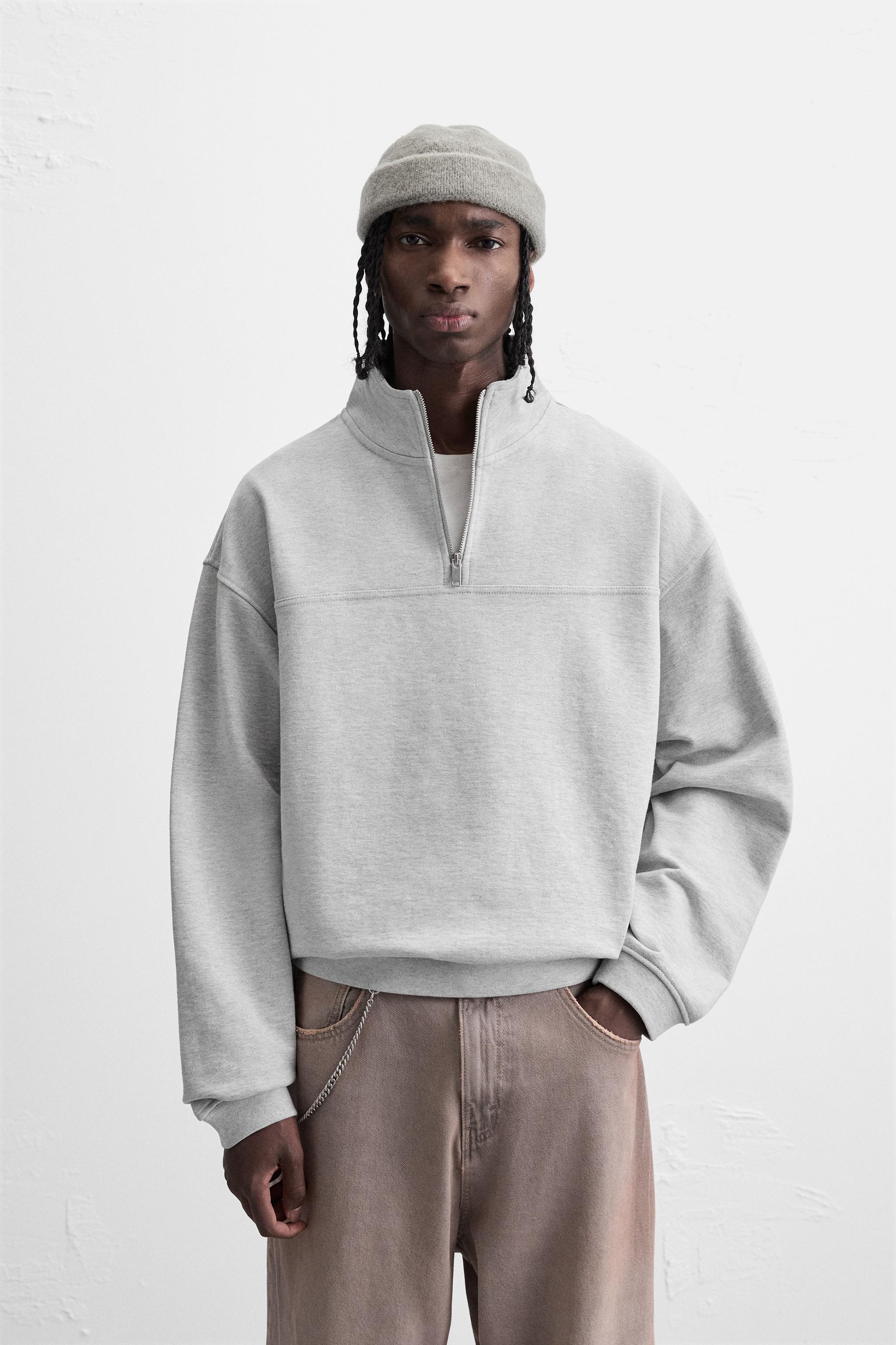 HIGH NECK ZIP UP SWEATSHIRT X ALL CAPS STUDIO Grey marl ZARA UAE Dubai Sharjah Ajman UAQ Fujairah