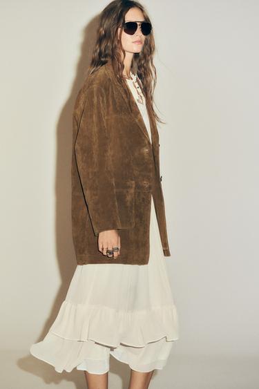 100% LEATHER LONG JACKET - whisky by Zara