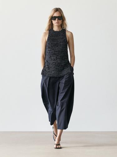 Pantalon large en coton mélangé - Bleu profond de Zara - Image 0