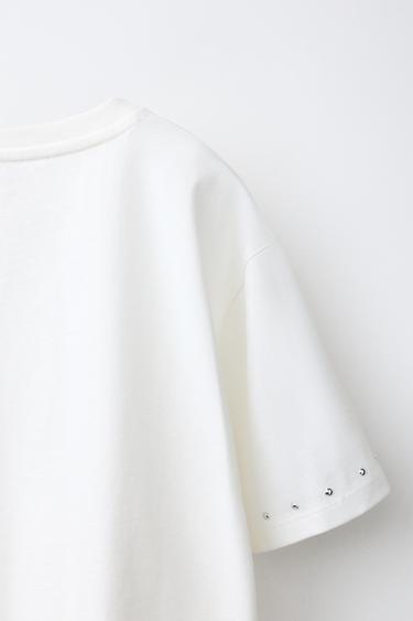 FRINGED T-SHIRT WITH STUDS - White by Zara - Image 3