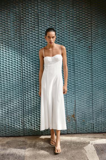 VESTIDO MIDI CORSETERO BORDADOS PERFORADOS - Blanco de Zara
