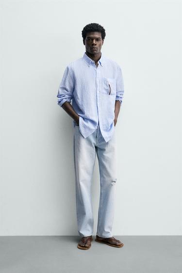 REGULAR FIT LINEN BLEND SHIRT - striped by Zara