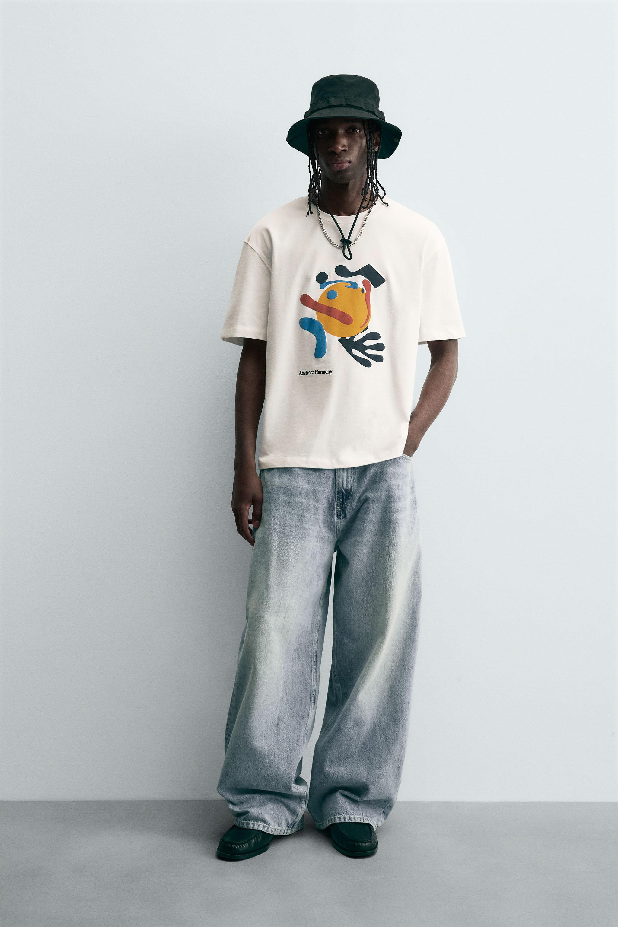 CONTRAST PRINT AND EMBROIDERY T-SHIRT - Oyster-white | ZARA Australia