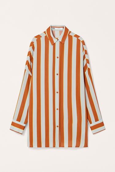 Zara STRIPED OVERSIZED LIMITED EDITION SHIRT - Orange