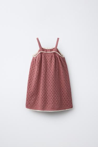 KNIT DRESS WITH EMBROIDERED FLOWERS AND LACE TRIM - Pink by Zara - Image 1