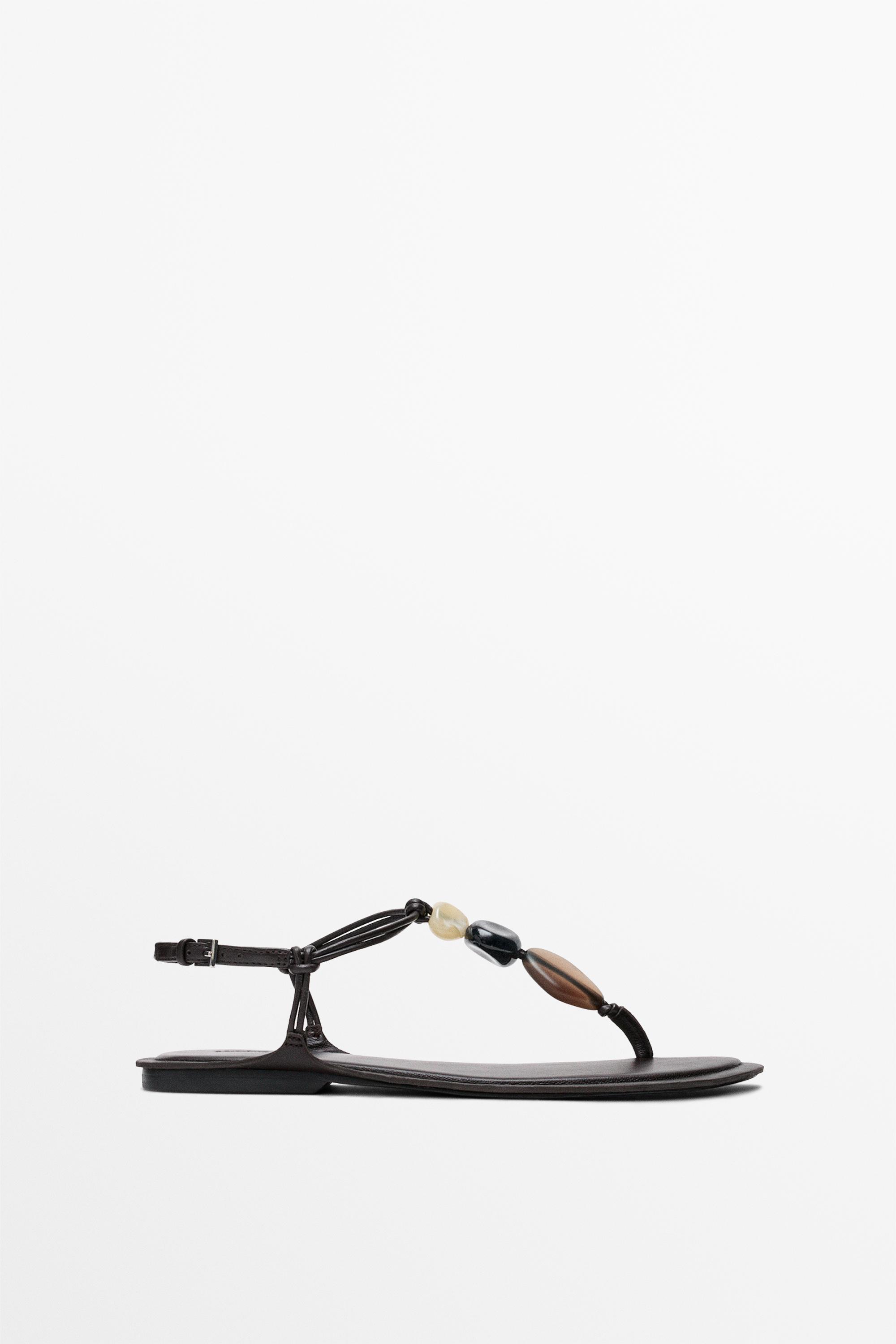Flat slider sandals with stones — Brown