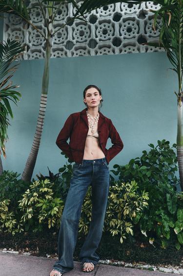 ZW COLLECTION LIMITED EDITION 100% SUEDE LEATHER BLAZER - Wine by Zara